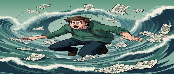 A frantic man struggles to stay afloat in a churning sea of bills. He needs Prayers for Financial Breakthrough.