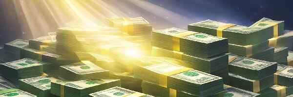 Large Stack of money under a divine glow could be yours, Prayers for financial breakthrough  