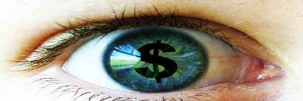 Emerald eye with dollar sign pupil, Turn Money woes into Financial Fortune with Angelic Aid.