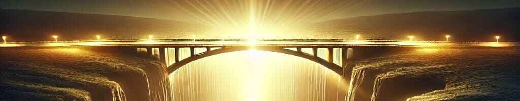 A glowing bridge spanning a dark chasm, symbolizing the connection between divine clarity and personal effort leading to success.