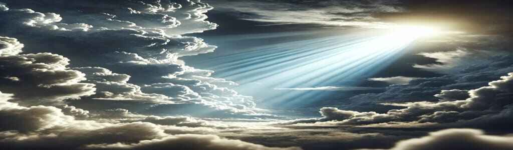 Radiant beam of light breaking through storm clouds, symbolizing hope and clarity to gain validation and recognition.